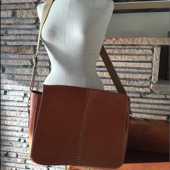 Natural saddle leather messenger, briefcase, bag - Picture 1 of 8